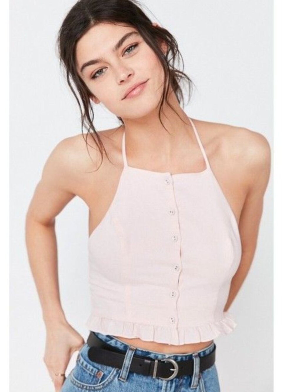 Kimchi blue pink ruffle halter crop top size s